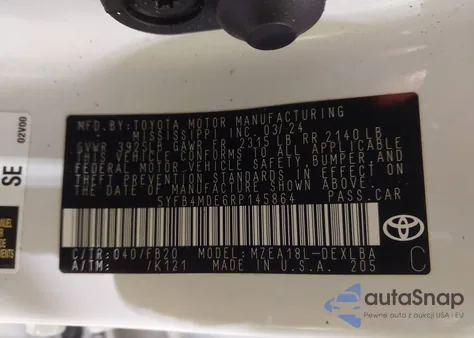 2024 Toyota Corolla Le z USA, uszkodzony, nr VIN 5YFB4MDE6RP145864